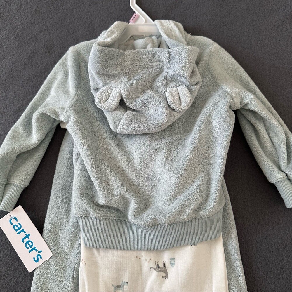 NWT Carters Pastel Green 3Piece Set Hooded Jacket Bear Face Bodysuit Pants Sz 9M - Picture 8 of 11